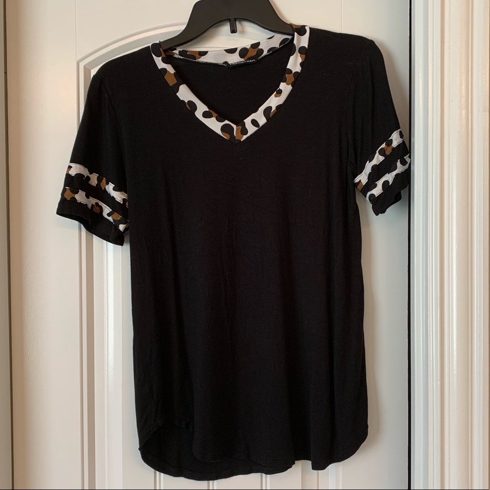 Black T with Leopard trim